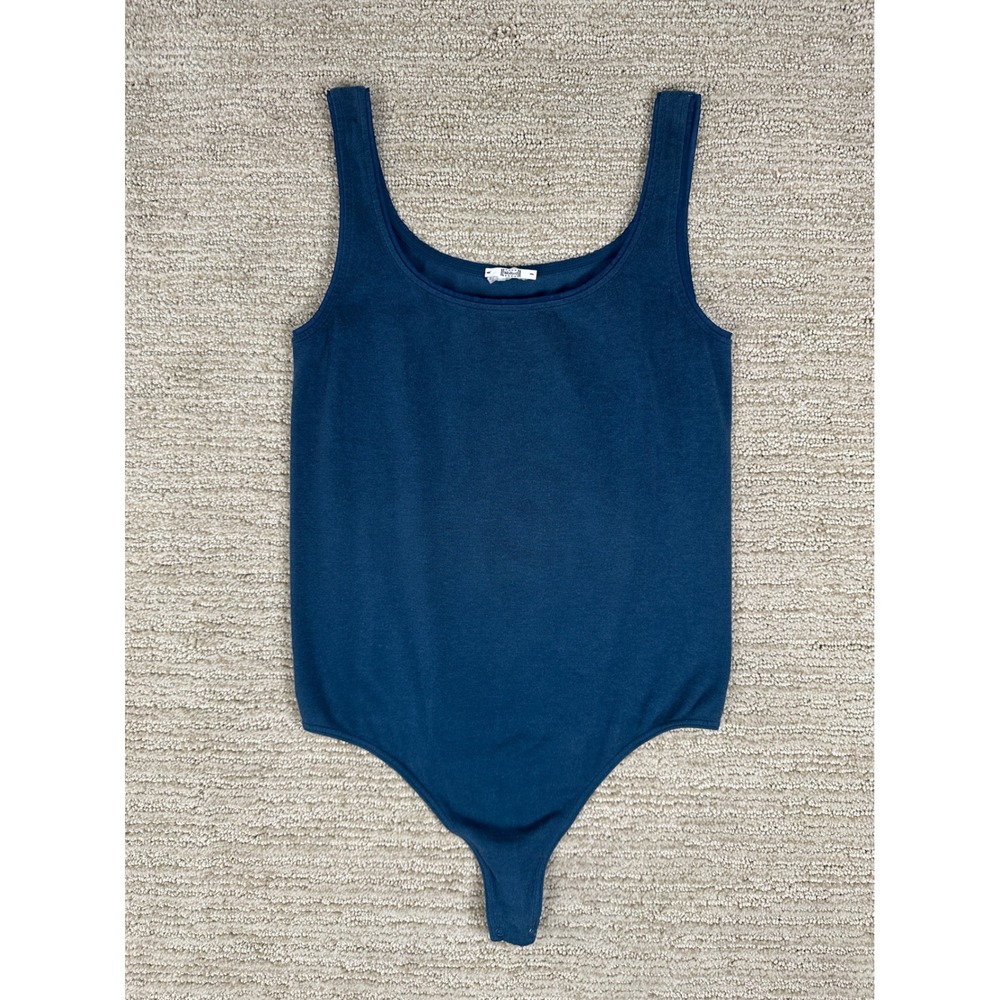 Wolford Womens Knit Sleeveless Bodysuit Scoop Neck Dark Blue Teal Thong Back M
